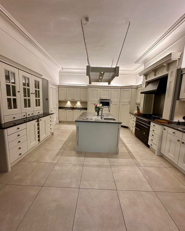 Large kitchen with an island, hand painted cream