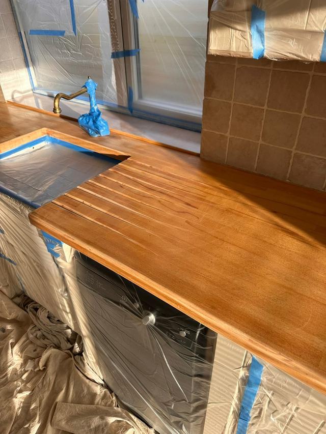 Worktop prepared and masked before Spray Granite